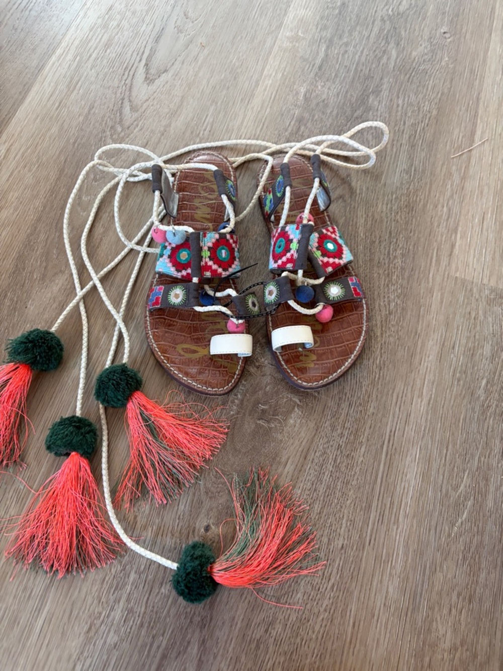 Embellished Multicolor Gladiator Sandals with Tassel Laces - Sam Edelman